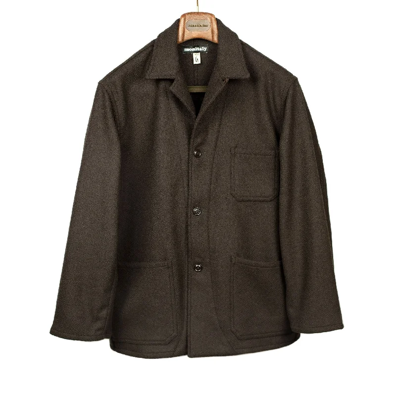 Comfortable Windproof Jacket-Italian Jail Jacket in brown basketweave wool flannel