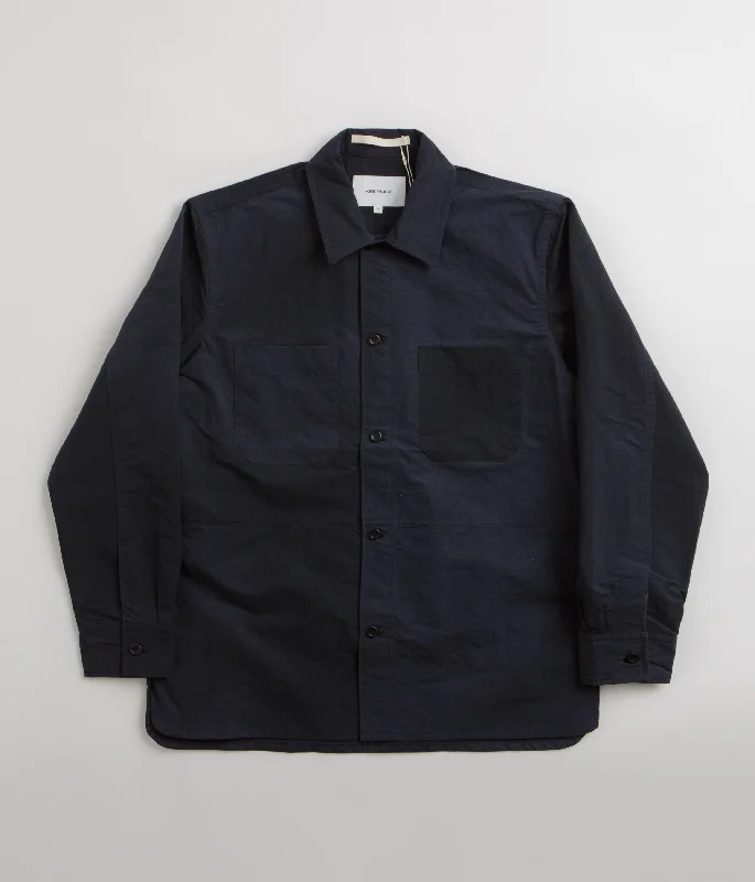 Soft Cotton Jacket-Norse Projects Ulrik Wave Dye Overshirt - Dark Navy