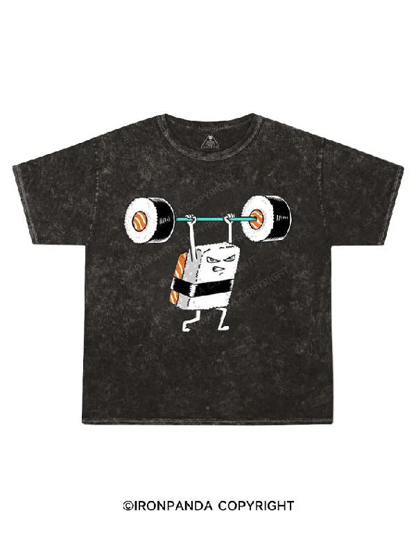 Pastel Color T-shirt-sushi weightlifting Kids Washed T-Shirt