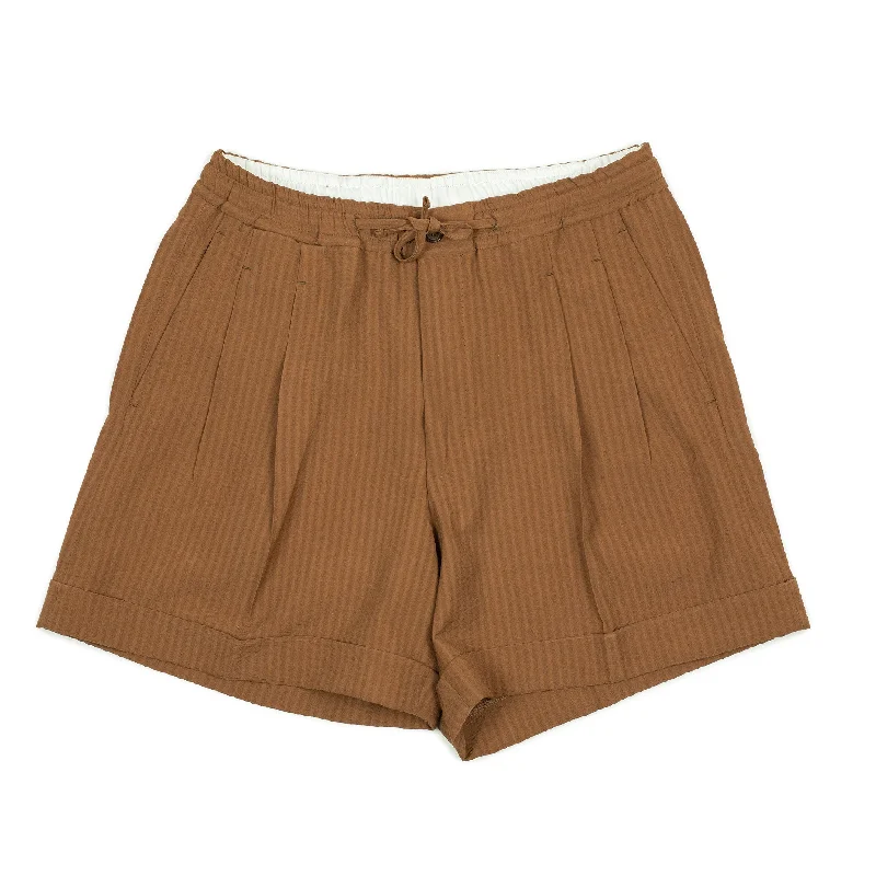 Breezy Beach Shorts-Resort shorts in tobacco tropical wool seersucker