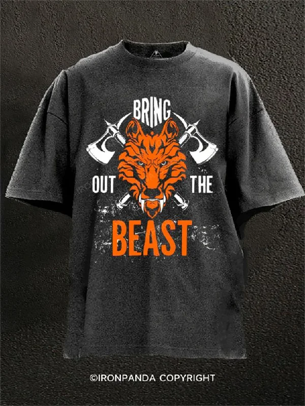 Geometric Design T-shirt-BRING OUT THE BEAST Washed Gym Shirt