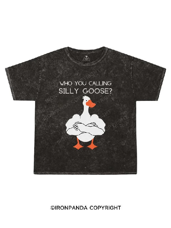 Black Graphic T-shirt-Who you calling Silly Goose Kids Washed T-Shirt