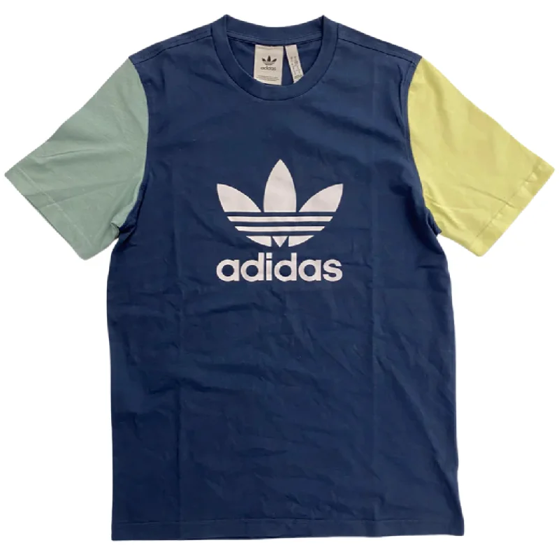 Graffiti Print T-shirt-Adidas Blocked Trefoil T-Shirt - Navy / Green / Yellow