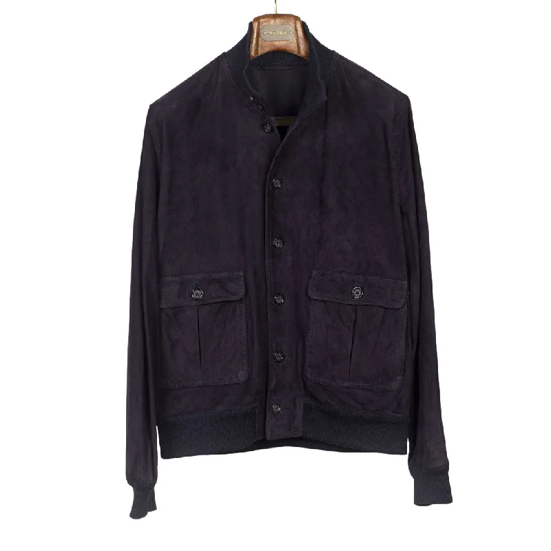 Classic Canvas Jacket-Navy suede Valstarino bomber jacket, unlined