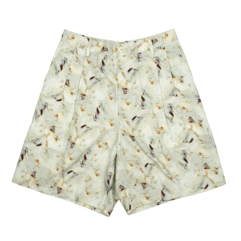 Custom Color Shorts-Pleated shorts in ivory seashell print cotton