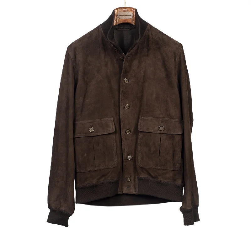 Adjustable Hood Jacket-"Caffe" dark brown suede Valstarino bomber jacket, unlined (restock)