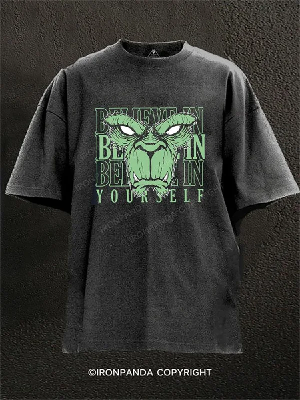 Lightweight T-shirt For Summer-BELIEVE IN YOURSELF Washed Gym Shirt