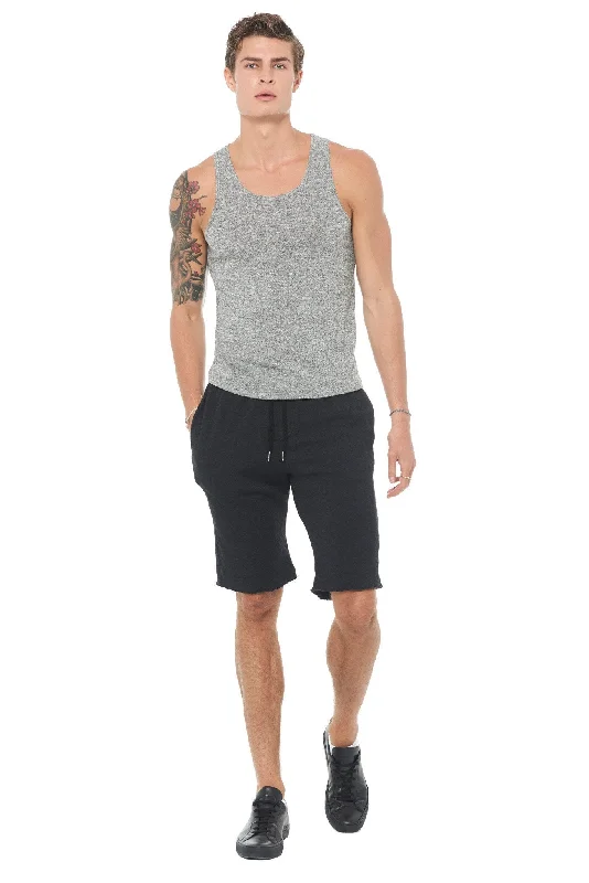 Stretchable Sports Shorts-Men's French Terry Cut Off Short with Adjustable Draw Chord