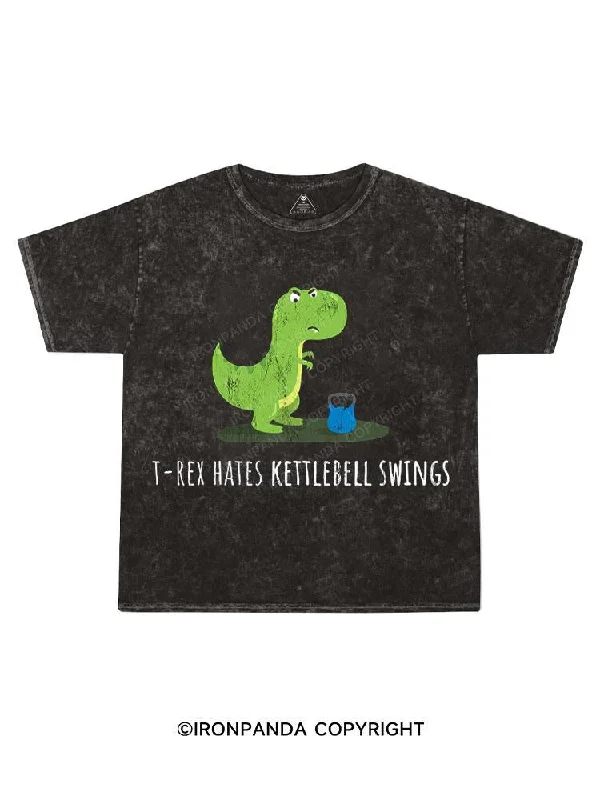 Oversized Graphic T-shirt-T-REX HATES KETTLEBELL SWINGS Kids Washed T-Shirt