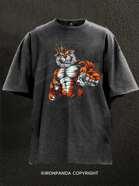 Sports Team T-shirt-Strong and angry Tiger Washed Gym Shirt