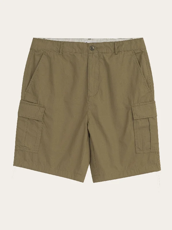 Relaxed Fit Denim Shorts-FIG loose cargo poplin shorts - GOTS/Vegan - Burned Olive