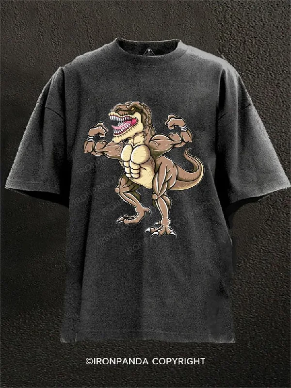 T-shirt With Animal Prints-T Rex Biceps Washed Gym Shirt