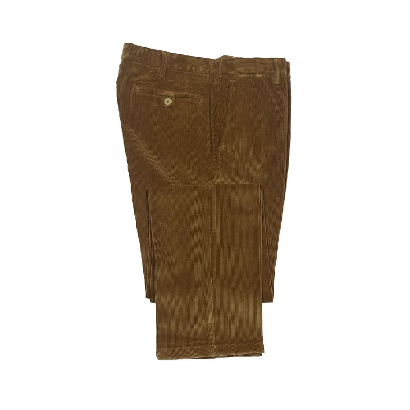 Vintage Slim-fit Pants-Brown garment-dyed cotton corduroy trousers