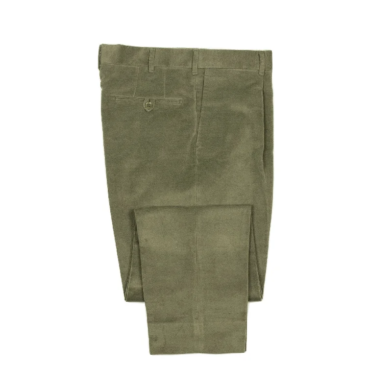 Lightweight Cotton Chinos-Exclusive "Manhattan" single-pleated high-rise wide trousers in moss green cotton moleskin