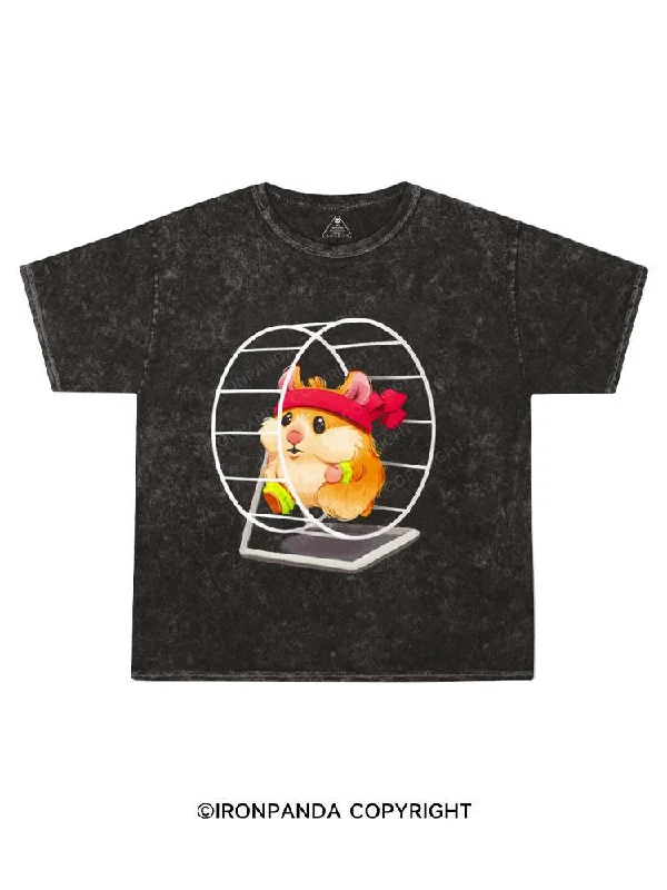 Plain T-shirt With Logo-Hamster On Wheel Workout Kids Washed T-Shirt