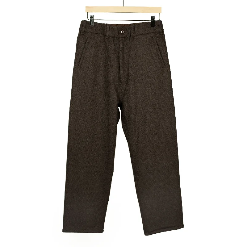 Formal Dress Trousers-"Karate" easy pants in brown basketweave wool flannel