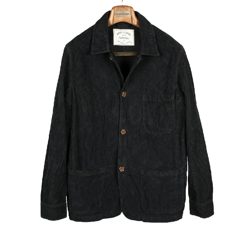 Lightweight Summer Jacket-Labura chore coat in black cotton corduroy