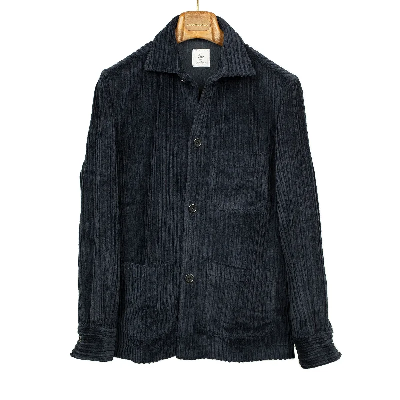 Relaxed Fit Puffer Jacket-Lavoro chore jacket in navy cotton cashmere wide-wale corduroy