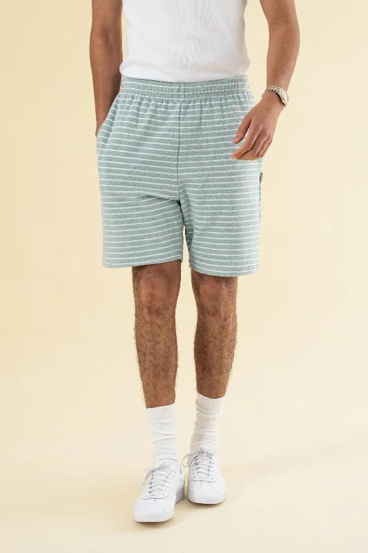 Lightweight Running Shorts-STRIPE TERRY TOWEL COTTON SHORTS - LIGHT BLUE