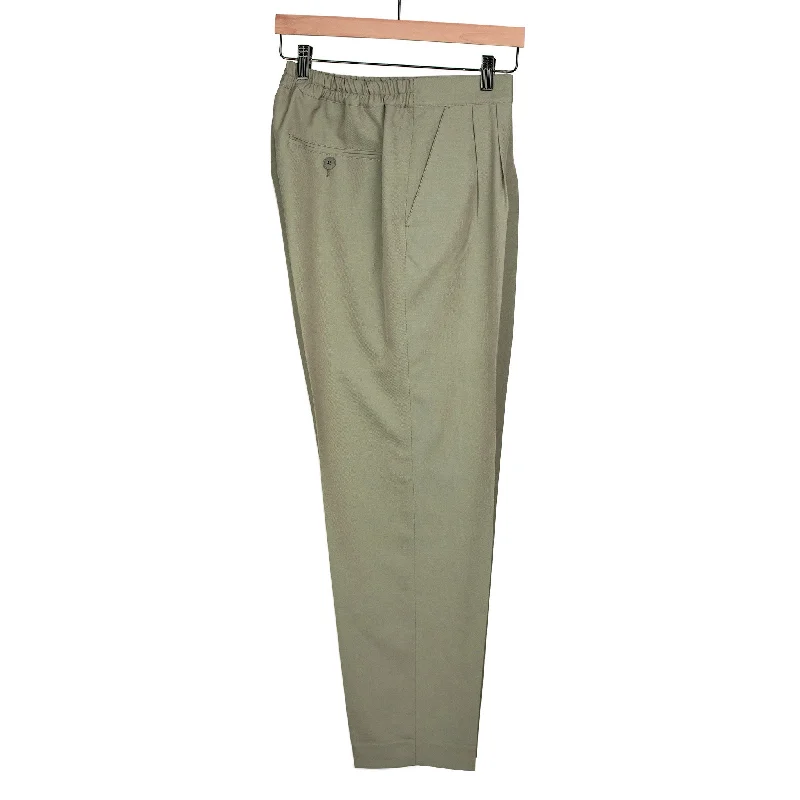 Comfortable Stretch Pants-Pleated easy pants in khaki wool twill