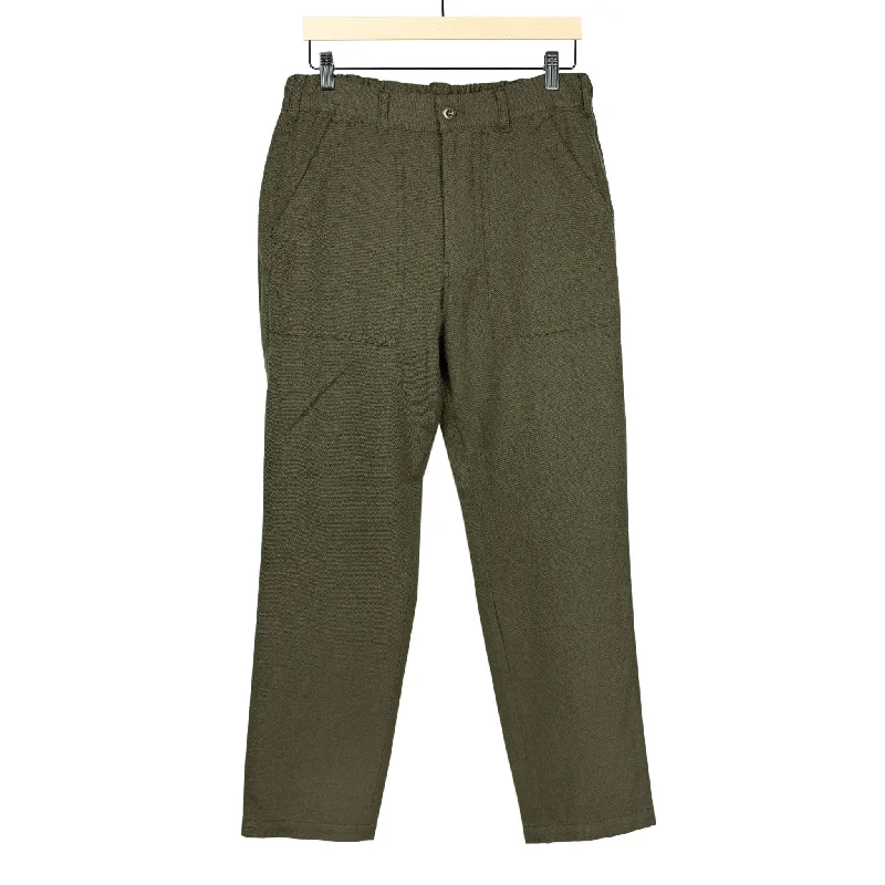 Loose Fit Lounge Pants-Pegtop baker pants in olive wool serge