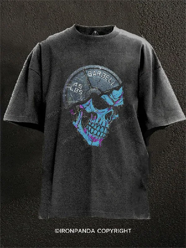 Neon Color T-shirt-Skull Barbell Weightlifting Washed Gym Shirt