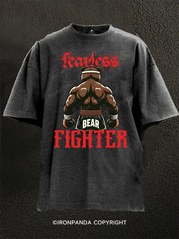 Cool Quote T-shirt-Fearless Fighter Bear Washed Gym Shirt