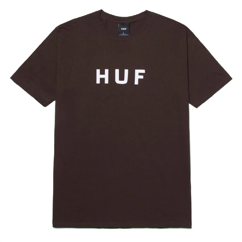 Graphic Tee For Teens-Huf Essentials OG Logo Short Sleeve T-Shirt - Chocolate Brown