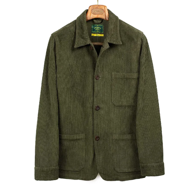 Lightweight Ski Jacket-Labura chore coat in dark olive cotton corduroy