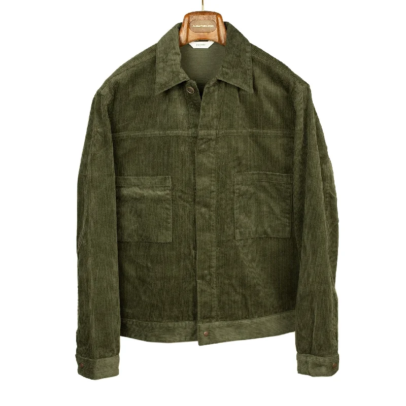 Quilted Down Jacket-Trucker jacket in olive cotton corduroy