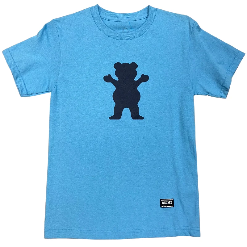 Tropical Graphic T-shirt-Grizzly Grip OG Bear Logo T-Shirt - Light Blue / Black