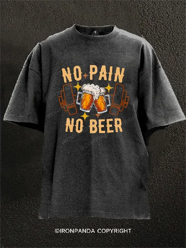 Printed Oversized T-shirt-No Pain No beer Washed Gym Shirt