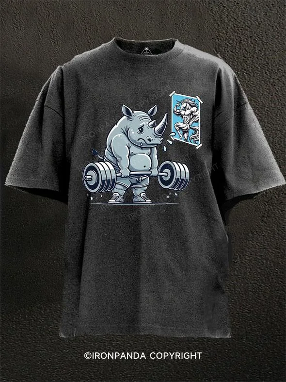 Oversized Graphic T-shirt-Rhino vs Unicorn Washed Gym Shirt