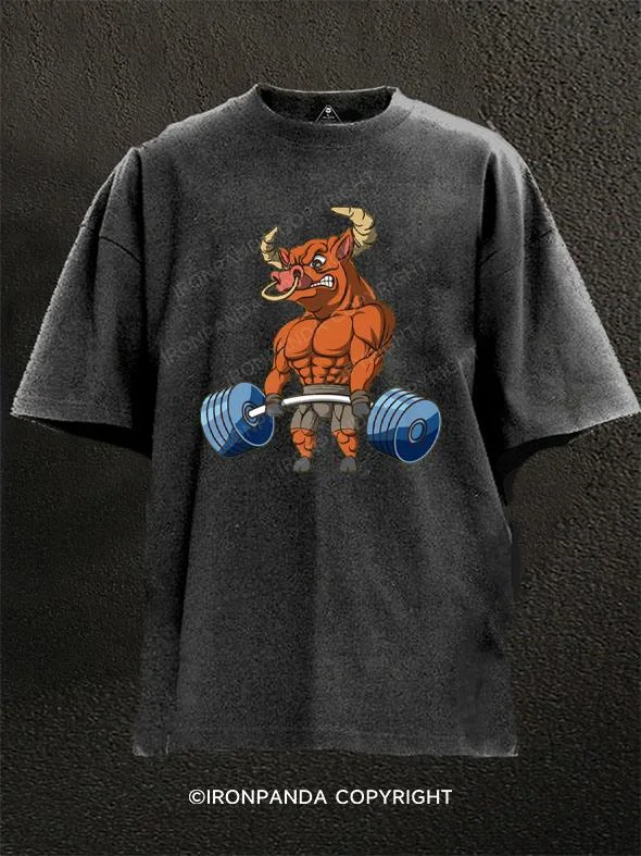 Urban Style T-shirt-bull lifting Washed Gym Shirt