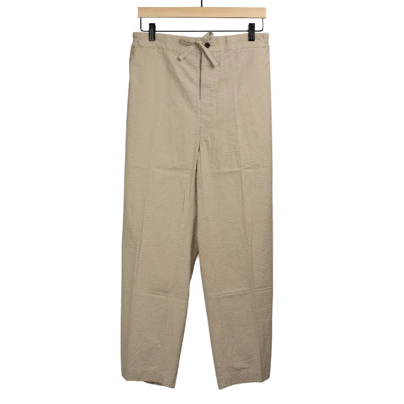 All-season Track Pants-Easy drawstring pants in beige cotton seersucker