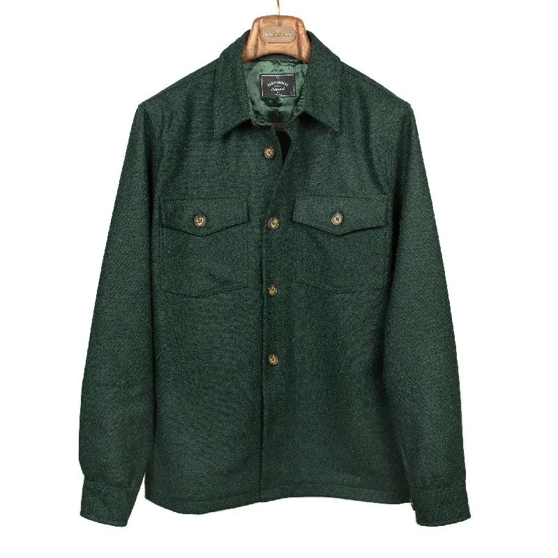 Comfortable Hoodie Jacket-Wool Field Overshirt shirt in Forest Green wool