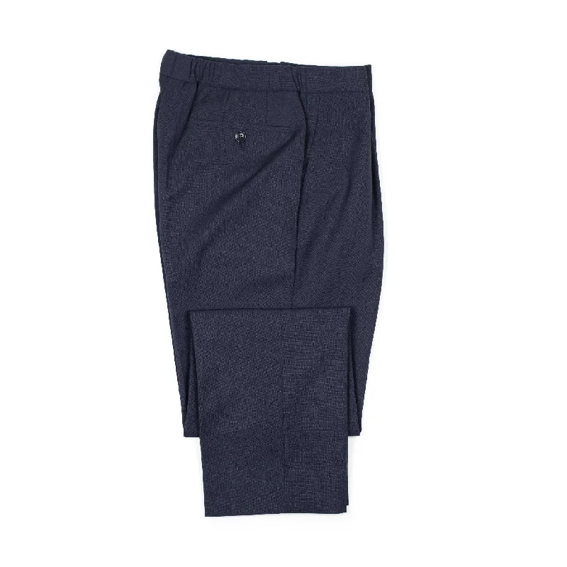 Custom Printed Jogger Pants-Exclusive pleated easy pants in navy cotton and wool