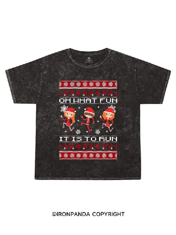 Casual Cotton T-shirt-Christmas Running Kids Washed T-Shirt