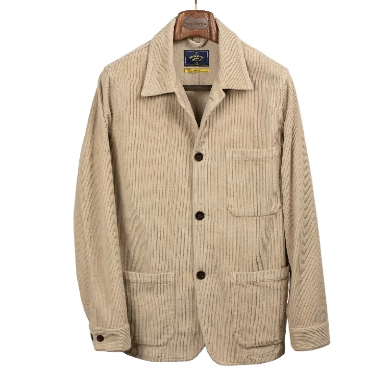 Oversized Utility Jacket-Labura chore coat in beige cotton corduroy