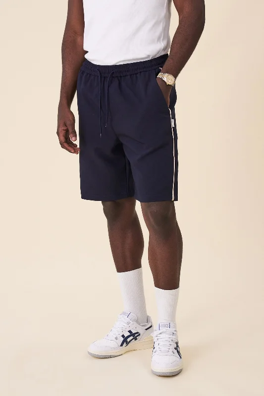 Soft Drawstring Shorts-STRIPE TRACK SHORTS - NAVY / ECRU