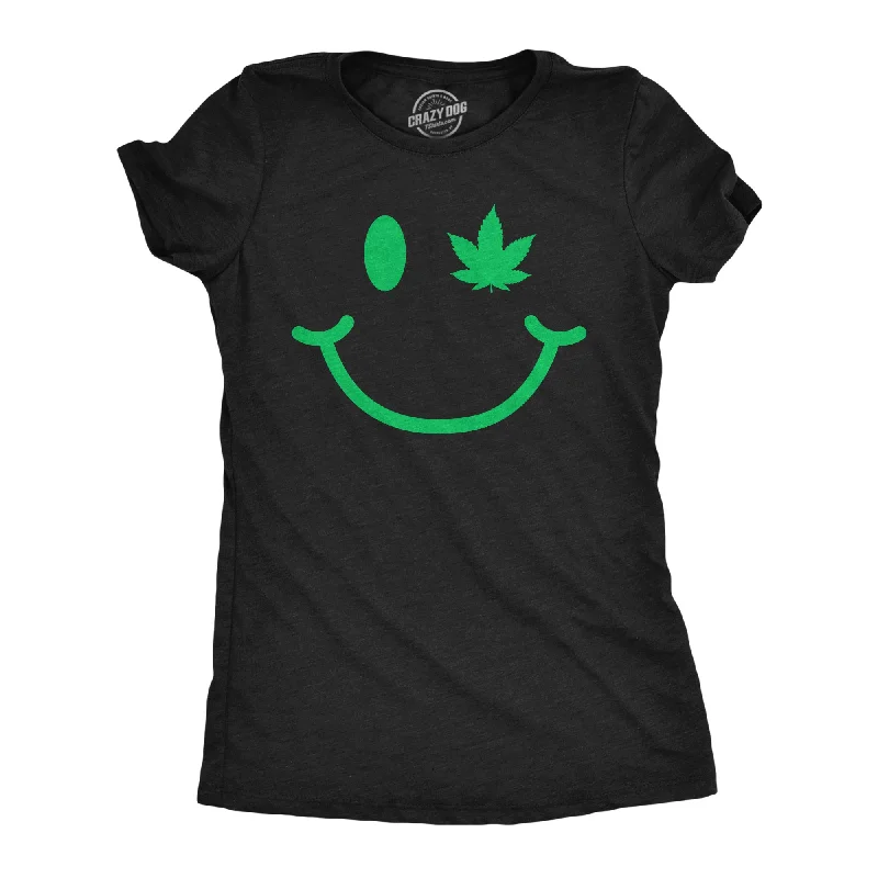 Custom Graphic T-shirt-Pot Leaf Eye Smiling Face Women's T Shirt