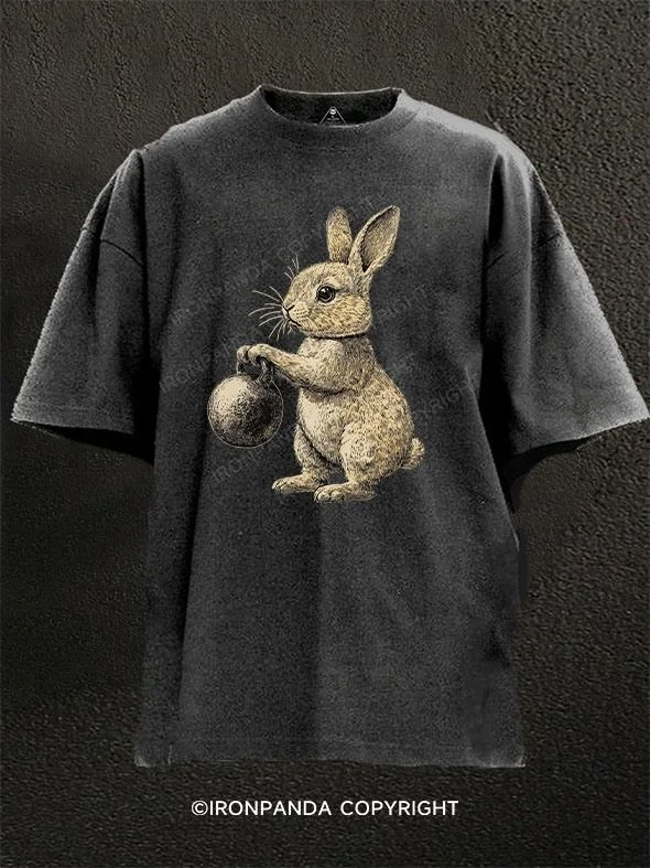 3D Graphic T-shirt-Rabbit kettlebell Washed Gym Shirt