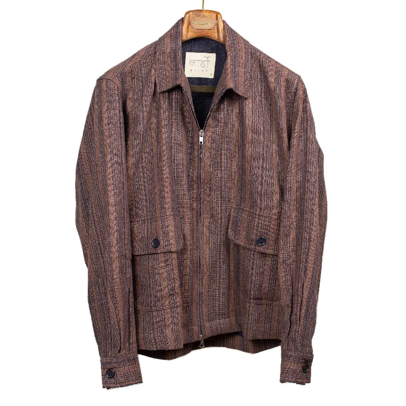 Fashionable Track Jacket-Leroy zip jacket in chocolate and navy striped handloom silk