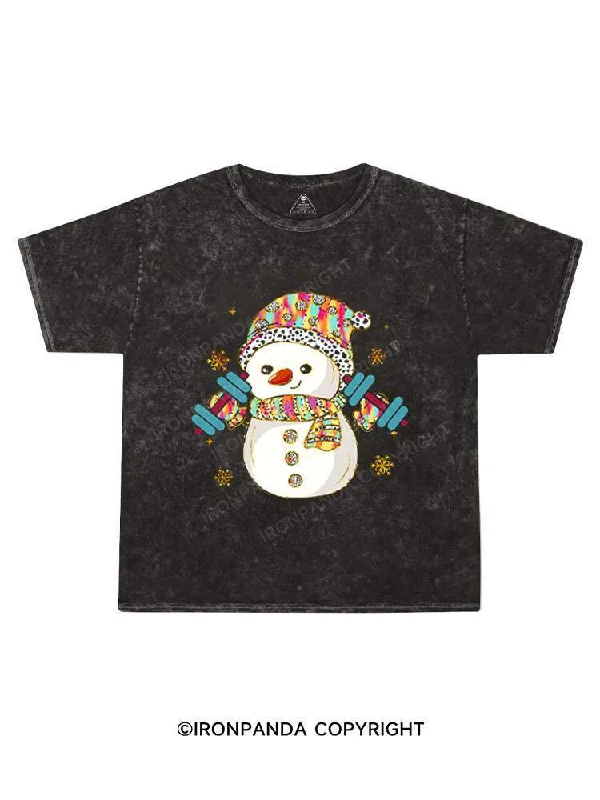 Funny Meme T-shirt-Christmas Weightlifting Snowman Kids Washed T-Shirt