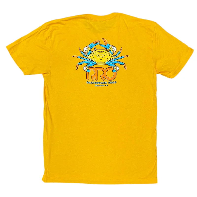 Plain White T-shirt-Pro Skateboard Shop Crab Logo T-Shirt - Gold