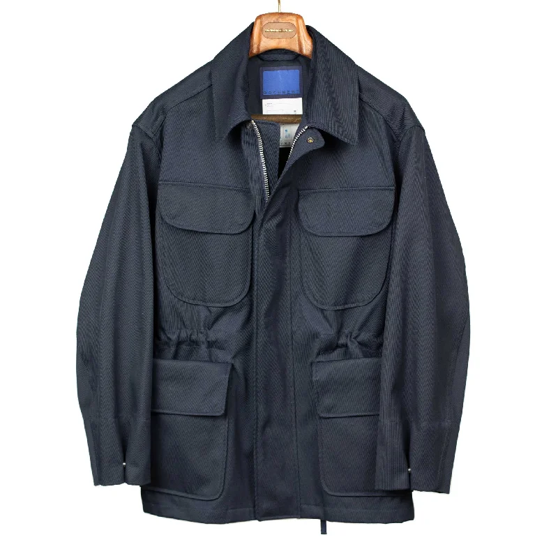 Cozy Fleece Jacket-Field jacket in dark navy heavyweight Italian cotton twill