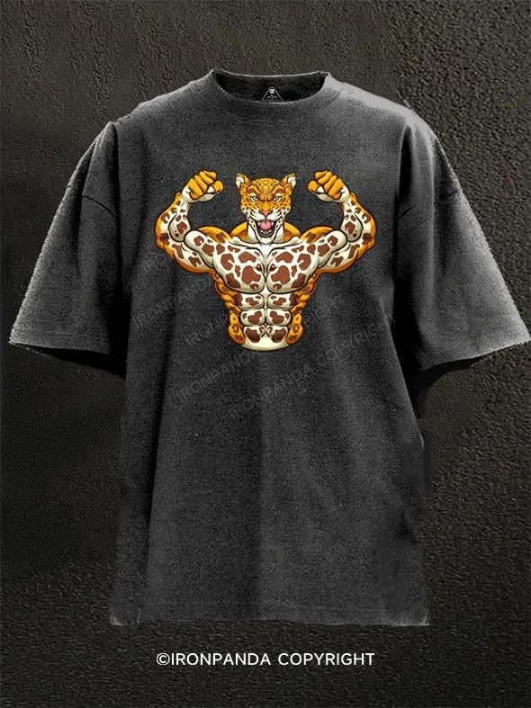 T-shirt With Modern Design-jaguar body building Washed Gym Shirt