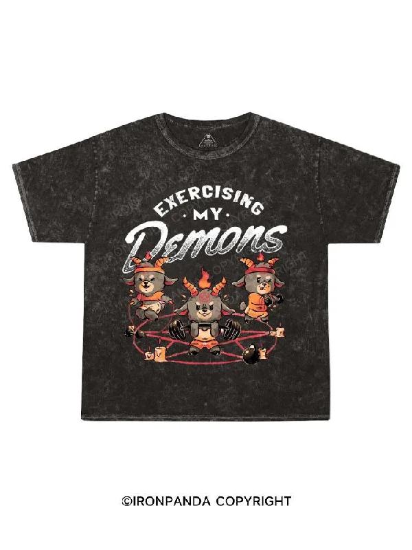 Hand-drawn Graphic T-shirt-Exercising My Demons Kids Washed T-Shirt