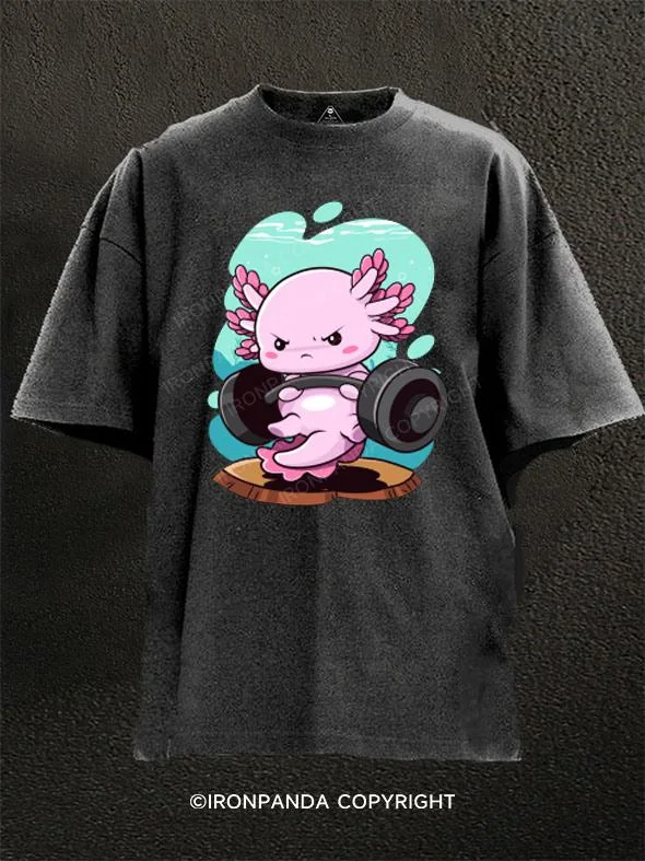 Simple Logo T-shirt-Axolotl Animal Muscle Washed Gym Shirt