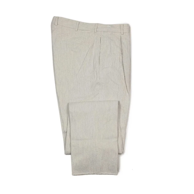 Classic Tapered Chinos-Aantioco pleated trousers in bleached natural cotton herringbone